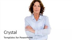  Presentation with calvary religious cross against - Presentation theme featuring stern - serious mature woman with arms background and a white colored foreground