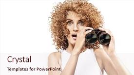  Presentation with lactation young woman breastfeeding - Presentation consisting of stern - young woman looking through binoculars background and a sky blue colored foreground