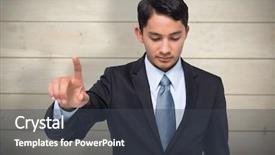  Presentation with bleached - PPT theme having stern asian businessman pointing against bleached wooden planks background background and a ocean colored foreground