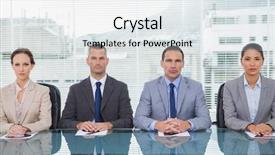  Presentation with social business people network - Presentation theme with stern business people sitting straight background and a sky blue colored foreground