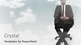  Presentation with office chair - Colorful presentation theme enhanced with stern businessman sitting on an office chair against new york skyline backdrop and a white colored foreground