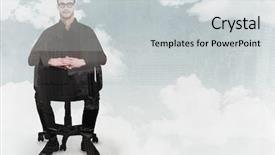  Presentation with office chair - Beautiful presentation design featuring stern businessman sitting on an office chair against new york skyline backdrop and a light gray colored foreground