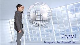  Presentation with businessman standing on maze - Presentation featuring stern businessman standing on ladder background and a  colored foreground