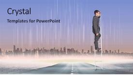  Presentation with horizon - Beautiful PPT layouts featuring stern businessman standing on ladder against cityscape on the horizon backdrop and a light blue colored foreground
