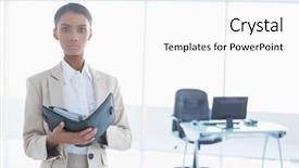  Presentation with agenda - Presentation theme consisting of stern-elegant-businesswoman-in-bright background and a white colored foreground