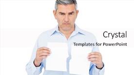  Presentation with paper - Amazing presentation design having stern man holding ripped paper backdrop and a white colored foreground