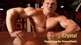  Presentation with human anatomy male muscles - PPT theme consisting of steroid - bodybuilder demonstrates his muscles background and a  colored foreground