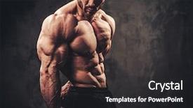  Presentation with body - Cool new presentation theme with steroid - man showing his muscular body backdrop and a dark gray colored foreground