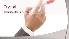  Presentation with syringe - Colorful PPT theme enhanced with steroid - syringe in hand isolated backdrop and a sky blue colored foreground