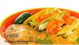  Presentation with mexican food - Theme consisting of sterotype - plate of sterotypical mexican food background and a gold colored foreground