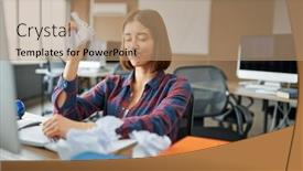  Presentation with computer - PPT layouts with stessed-it-specialist-works background and a coral colored foreground