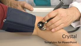  Presentation with blood pressure - Beautiful presentation theme featuring stethescope - close-up shot of a patient backdrop and a coral colored foreground