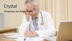  Presentation with overworked - Amazing presentation theme having stethescope - overworked doctor sat at desk backdrop and a lemonade colored foreground