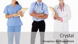  Presentation with staff - Theme featuring stethescope - portrait of medical staff background and a light gray colored foreground