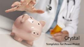  Presentation with piggy bank - Cool new presentation with health care cost - doctor wearing stethoscope with medicine backdrop and a coral colored foreground