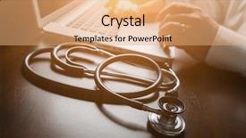  Presentation with medical desk - Audience pleasing slide deck consisting of keys health - medical stethoscope resting on desk backdrop and a coral colored foreground