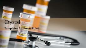  Presentation with labels - Beautiful PPT layouts featuring medical perscription - several non-proprietary medicine prescription bottles backdrop and a coral colored foreground