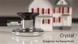  Presentation with focus - Audience pleasing theme consisting of stethoscope and model house backdrop and a light gray colored foreground