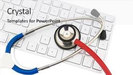  Presentation with diagnosis - Colorful PPT theme enhanced with bureaucraticorganization - stethoscope and a computer keyboard backdrop and a white colored foreground