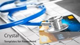  Presentation with computer repair - Amazing PPT theme having stethoscope and credit cards backdrop and a light gray colored foreground