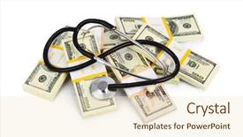  Presentation with money - Cool new presentation design with healthcare disaster - stethoscope and money isolated backdrop and a white colored foreground