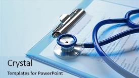  Presentation with history - Colorful theme enhanced with stethoscope and patient medical history backdrop and a light blue colored foreground