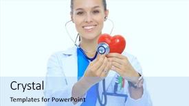  Presentation with stethoscope and red heart health - PPT theme featuring stethoscope and red heart symbol background and a light blue colored foreground
