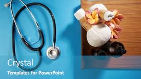  Presentation with alternative - Amazing PPT layouts having stethoscope-and-traditonal-alternative-treatment backdrop and a teal colored foreground