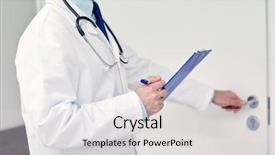  Presentation with clipboard stethoscope - Colorful slides enhanced with stethoscope at hospital opening door backdrop and a light gray colored foreground