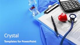  Presentation with medical clipboard - Theme enhanced with stethoscope clipboard coat and calculator background and a light blue colored foreground