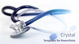  Presentation with instrument - Amazing PPT theme having stethoscope-close-up-photo-physical backdrop and a sky blue colored foreground