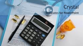  Presentation with clipboard stethoscope - Colorful presentation theme enhanced with stethoscope coat calculator and clipboard backdrop and a light blue colored foreground