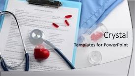  Presentation with clipboard stethoscope - Presentation design with stethoscope coat plastic heart and clipboard close-up background and a light gray colored foreground