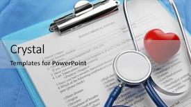  Presentation with clipboard stethoscope - Cool new presentation theme with doctor questionnaire - stethoscope coat plastic heart backdrop and a light gray colored foreground