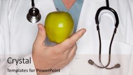  Presentation with green apple - PPT theme consisting of stethoscope holding green apple background and a coral colored foreground
