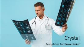  Presentation with medical worker - Colorful slide set enhanced with stethoscope holding x-rays images backdrop and a light blue colored foreground