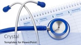  Presentation with physician - Presentation theme featuring stethoscope is on a calendar periods of service of a physician background and a light blue colored foreground
