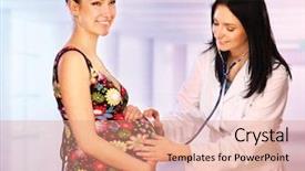  Presentation with pregnant cartoon - Beautiful slides featuring stethoscope listening to a pregnant backdrop and a coral colored foreground