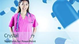  Presentation with nursing to nurse communication - Colorful presentation design enhanced with stethoscope looking at the camera backdrop and a cool aqua colored foreground