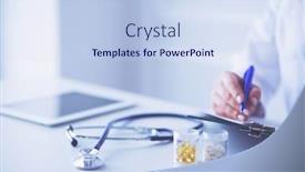  Presentation with medical laptop - Theme consisting of stethoscope-lying-on-glass-desk background and a sky blue colored foreground