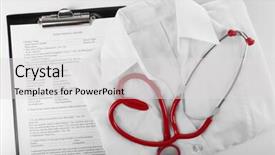  Presentation with record - PPT layouts having stethoscope-medical-record-and-uniform background and a light gray colored foreground
