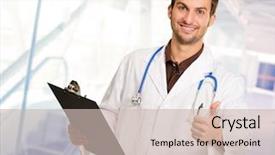  Presentation with medicine - Amazing presentation design having stethoscope medicine - portrait of happy doctor showing backdrop and a soft green colored foreground