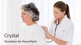  Presentation with heartbeat - Slides featuring stethoscope medicine - pretty nurse taking the heartbeat background and a white colored foreground