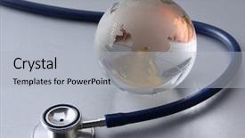  Presentation with world flags and globe - Theme featuring stethoscope near glass globe world background and a light gray colored foreground