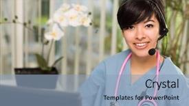  Presentation with scrubs - PPT layouts featuring stethoscope near her computer monitor background and a light blue colored foreground