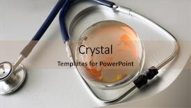  Presentation with world map - Colorful PPT theme enhanced with stethoscope next to glass globe backdrop and a coral colored foreground