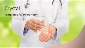  Presentation with pharmacy - Slide deck consisting of stethoscope offering pills and water background and a white colored foreground