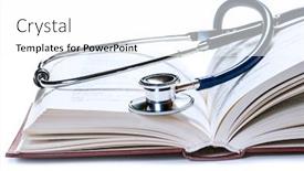  Presentation with information knowledge - Colorful presentation design enhanced with stethoscope-on-a-book-isolated backdrop and a white colored foreground