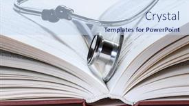  Presentation with information knowledge - Slide deck featuring stethoscope-on-a-book background and a sky blue colored foreground
