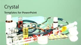  Presentation with medicines - Beautiful slides featuring stethoscope on a green backdrop and a soft green colored foreground